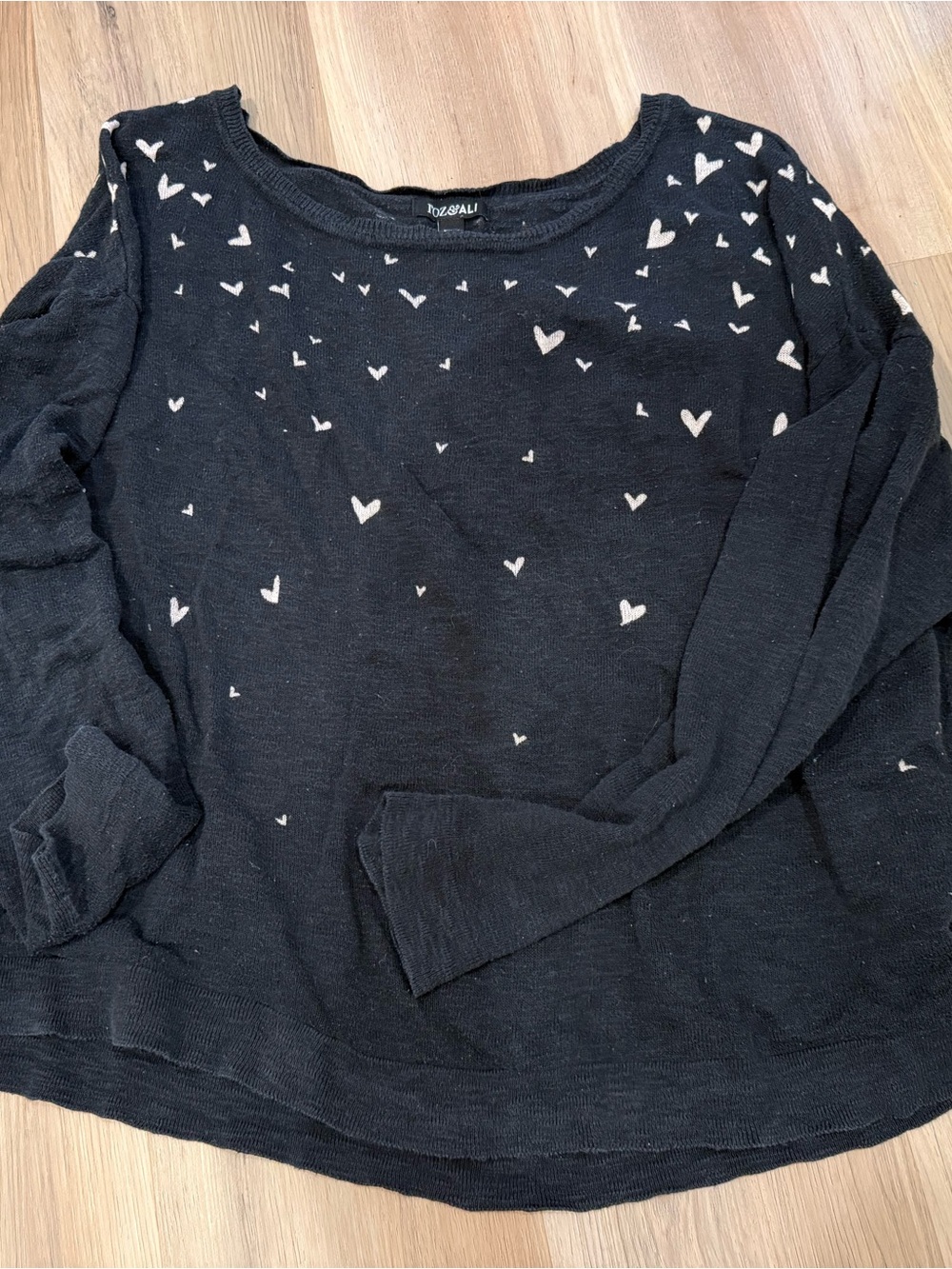 Roz & Ali Black Sweater with White Heart Print